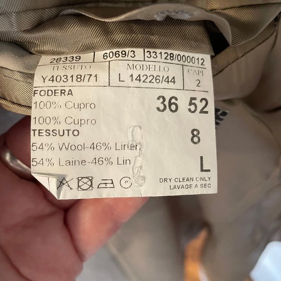 Canali Men's Single-Breasted Wool-Linen Taupe Blazer, US 36 / EU 52 - Picture 11 of 13